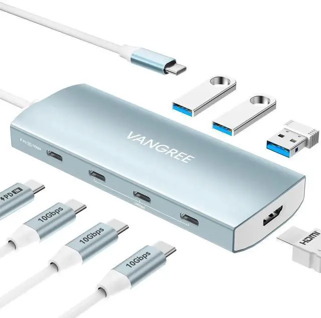 Main image of USB C Hub 8 in 1 Multiport Adapter, 3 USB 3.2 Gen 2 Ports with 10Gbps, 3 USB-A 3.0 5Gbps, 4K@60Hz HDMI, 100W PD, USBC Splitter for MacBook Pro, iPad Pro, Mac mini and More(Not Support USB-C Monitor)