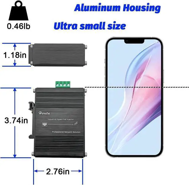 Alt view image 3 of 5 - 2 Ports Hardened Industrial Gigabit PoE+ Injector 30W Max Per Port 12~48VDC Power Input Support IEEE802.3af/at PoE Device Support 10/100/1000Base-T Compliant with IEEE 802.3ab