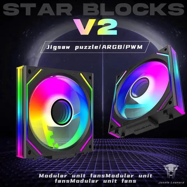 Alt view image 4 of 5 - Jungle Leopard Interstellar V2 120mm Case Fan Infinity Mirror Module Daisy-Chain ARGB Fan Triple Pack with Controller Suitable for Computer Case & 360mm AIO Cooler(Black-3pack)