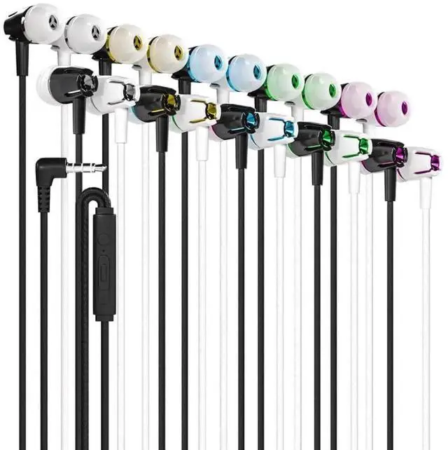 Alt view image 4 of 5 - Maeline Bulk Wired Earbuds in Ear, Noise Isolating Headphones with Microphone, 3.5mm Jack Plug, Mic and Volume Control, Stereo Bass, Tangle-Free Cord for iPhone, Android, PC, Laptop - 200 Pack