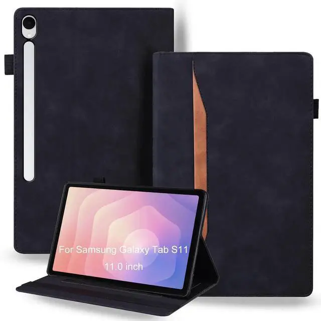 Main image of DWaybox Retro Shockproof Case for Samsung Galaxy Tab S11 (SM-X730/SM-X736B) 11.0" - PU Leather & TPU Hybrid Protective Cover with Anti-Slip Grip Strap, Card Slots & Kickstand -Black