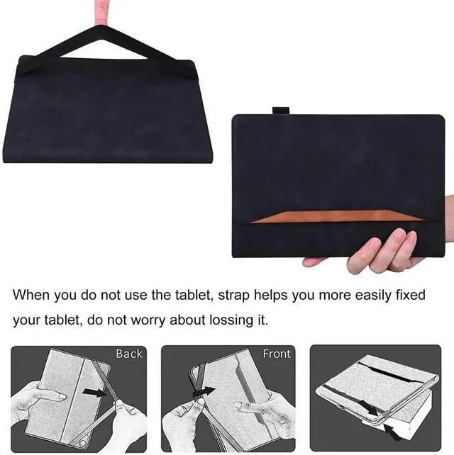 Alt view image 3 of 5 - DWaybox Retro Shockproof Case for Samsung Galaxy Tab S11 (SM-X730/SM-X736B) 11.0" - PU Leather & TPU Hybrid Protective Cover with Anti-Slip Grip Strap, Card Slots & Kickstand -Black