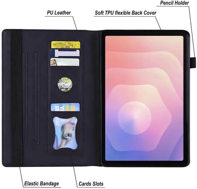 Alt view image 2 of 5 - DWaybox Retro Shockproof Case for Samsung Galaxy Tab S11 (SM-X730/SM-X736B) 11.0" - PU Leather & TPU Hybrid Protective Cover with Anti-Slip Grip Strap, Card Slots & Kickstand -Black