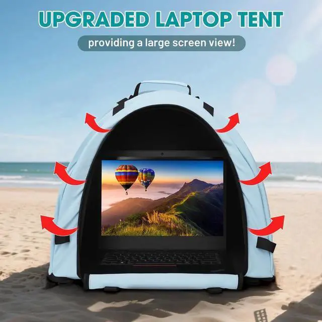 Alt view image 3 of 5 - Funria Portable Laptop Sun Shade Foldable Laptop Tent for Working Outside Computer Privacy Hood Heat & UV Reflective Waterproof Fabric Laptop Shade Fits for Universal Computer 16inch Notebook MacBook