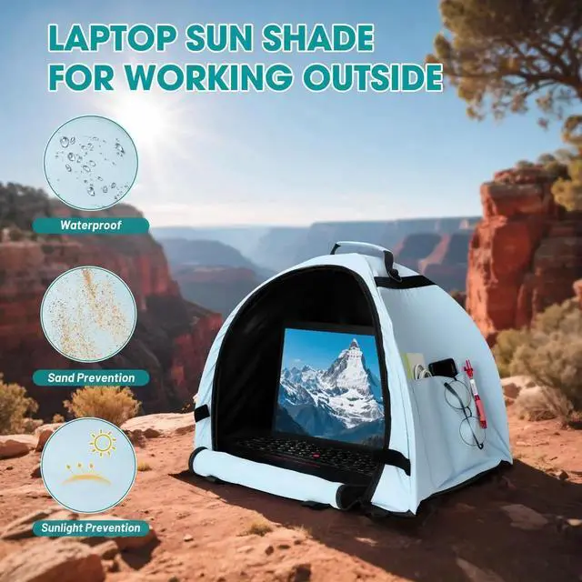 Alt view image 2 of 5 - Funria Portable Laptop Sun Shade Foldable Laptop Tent for Working Outside Computer Privacy Hood Heat & UV Reflective Waterproof Fabric Laptop Shade Fits for Universal Computer 16inch Notebook MacBook