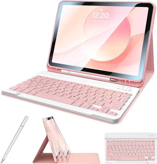 Main image of Kiloob for iPad 11th 10th Generation Case with Keyboard with Pencil Holder and Magnetic Disc Universal Stylus Pen 10.9 inch Wireless Detachable Folio Keyboard Cover for New iPad 10th Gen 2022 (Pink)