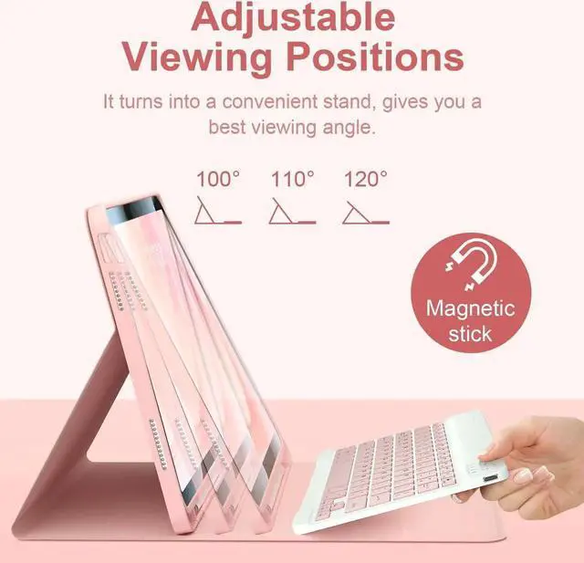 Alt view image 3 of 5 - Kiloob for iPad 11th 10th Generation Case with Keyboard with Pencil Holder and Magnetic Disc Universal Stylus Pen 10.9 inch Wireless Detachable Folio Keyboard Cover for New iPad 10th Gen 2022 (Pink)
