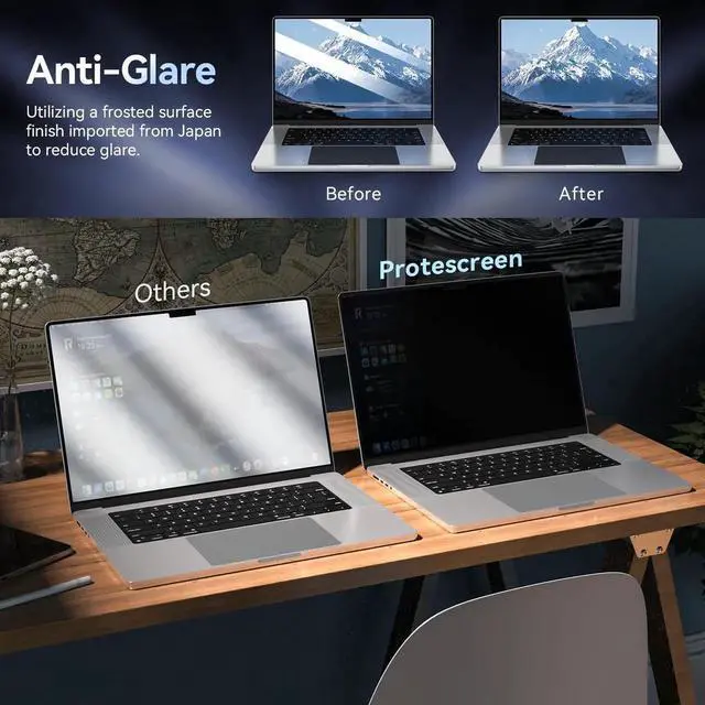 Alt view image 2 of 5 - Privacy Screen Protector for MacBook Pro 16 Inch (2021-2024, M1, M2, M3), Easy On/Off Removable Anti Spy Blue Light Glare Shield Laptop Privacy Filter for Apple Mac Pro 16.2 in (A2991/A2485/A2780)