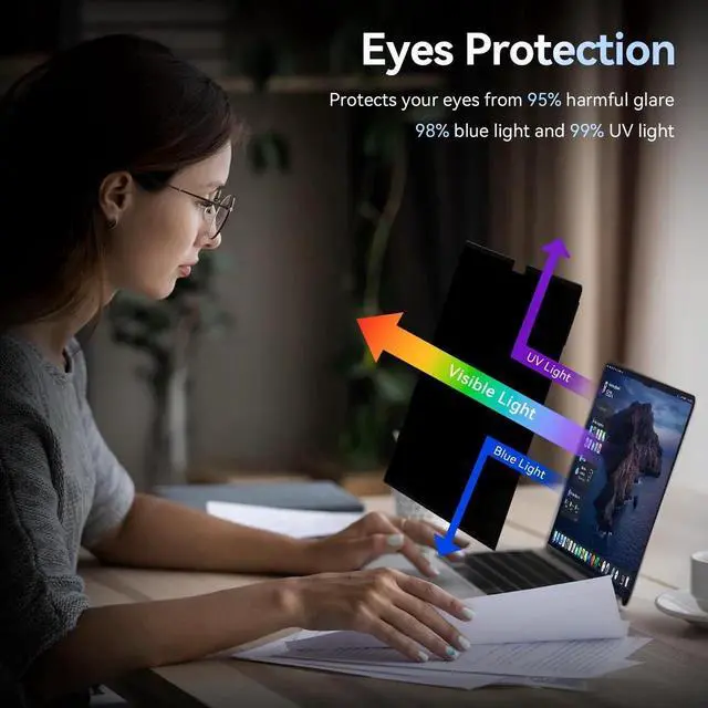 Alt view image 4 of 5 - Privacy Screen Protector for MacBook Pro 16 Inch (2021-2024, M1, M2, M3), Easy On/Off Removable Anti Spy Blue Light Glare Shield Laptop Privacy Filter for Apple Mac Pro 16.2 in (A2991/A2485/A2780)