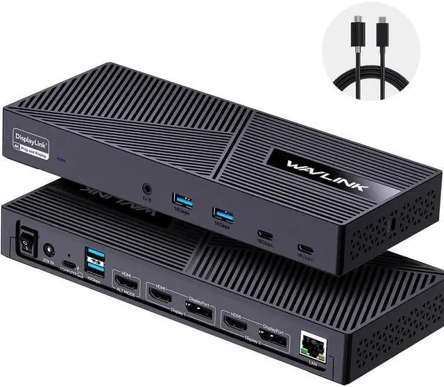 Main image of WAVLINK Displaylink Docking Station 3 Monitors with 130W Power Delivery, 10Gbps USB for MacBook M1/M2/M3/Windows, USB-C(3 HDMI, 2 DisplayPort, 2 USB-C, 4 USB3.1, Ethernet, Audio)