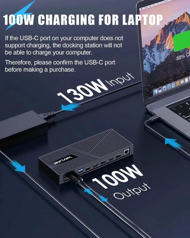 Alt view image 5 of 5 - WAVLINK Displaylink Docking Station 3 Monitors with 130W Power Delivery, 10Gbps USB for MacBook M1/M2/M3/Windows, USB-C(3 HDMI, 2 DisplayPort, 2 USB-C, 4 USB3.1, Ethernet, Audio)