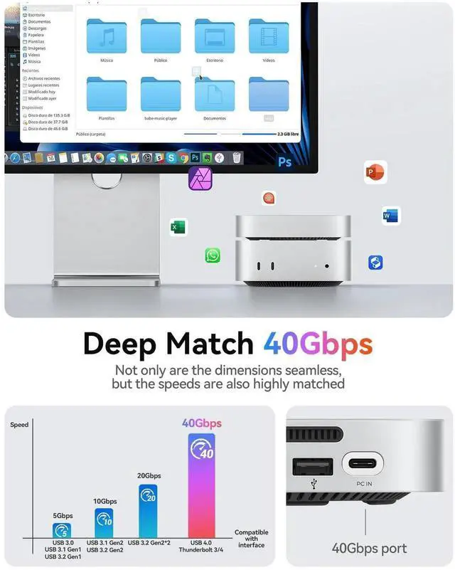 Alt view image 3 of 5 - ORICO MiniMate Pro+ 40Gbps Mac mini M4 Docking Stand & Hub with Built-in 1TB NVMe SSD (Non-Removable) Mac mini M4 and M4 Pro 2025, Aluminum USB4 Dock, 3.5mm Audio I/O, 2×USB-A, Compatible with USB4