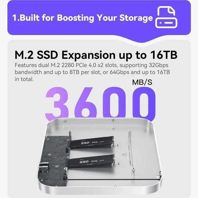 Alt view image 4 of 5 - BEELINK EX Mate Studio Stand-A 80Gbps SSD Expansion Dock for Mac Studio Aluminum Alloy Stand with Dual PCIex2 M.2 Slots (16TB max), 80 Gbps USB-C & PD 3.0 Port Frost Silver