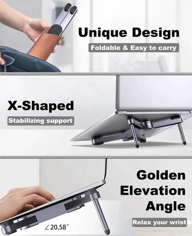 Alt view image 2 of 4 - YICOSUN New Concept Laptop Stand - Adjustable Ergonomic Aluminum Riser for MacBook Pro/Air up to 15.6 - Foldable & Portable Computer Stand for Desk, Students, Office, Travel, Gaming - Silver