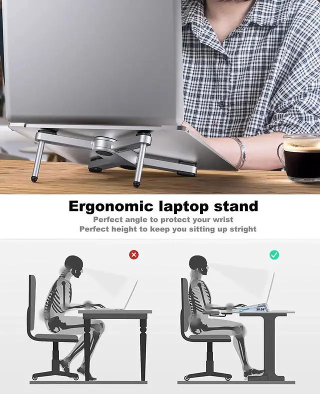 Alt view image 4 of 4 - YICOSUN New Concept Laptop Stand - Adjustable Ergonomic Aluminum Riser for MacBook Pro/Air up to 15.6 - Foldable & Portable Computer Stand for Desk, Students, Office, Travel, Gaming - Silver