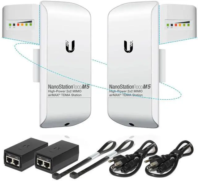 Main image of Wireless Bridge Ubiquiti LOCOM5 PRE-CONFIGURED, Bundle of 2 Ubiquiti Nanostation LOCO M5, Point to Point Outdoor WiFi Bridge, Plugh and Play, 5GHz, 150+Mbps, 10+km Link Range, Network Bridge.