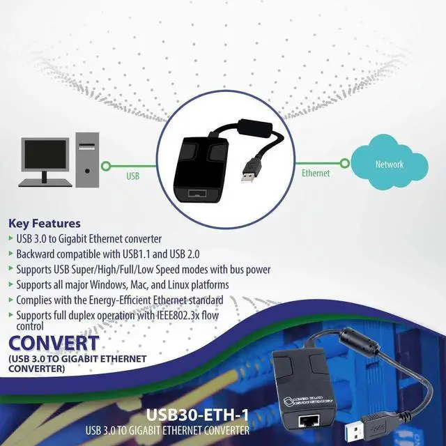 Alt view image 4 of 4 - COMMFRONT USB 3.0 to Gigabit Ethernet Converter, USB 3.0 Standards, Backward Compatible with USB 1.1 and USB 2.0