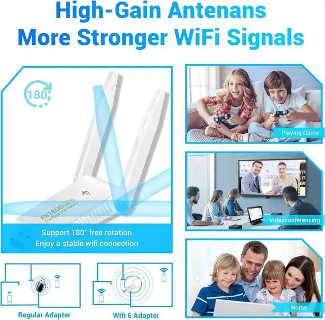 Alt view image 4 of 5 - Wireless USB WiFi 6 Adapter for PC - 1800Mbps USB3.0 WiFi Adapter for Desktop PC Laptop with 5Ghz/2.4Ghz Dual Band USB wifi adapter for pc support Windows7/10/11, Wireless Adapter for Desktop Computer