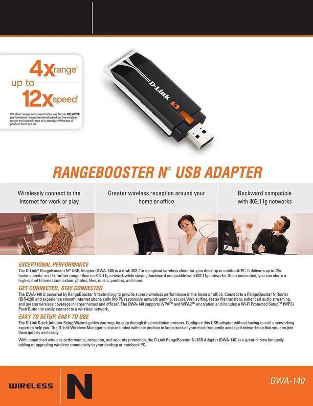 Alt view image 4 of 4 - D-Link DWA-140 RangeBooster Draft 802.11n Wireless USB Adapter
