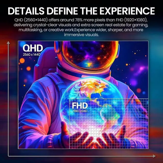 Alt view image 5 of 5 - CRUA 27'' Curved Gaming Monitor 260Hz/240Hz, QHD 1440P 1800R VA Panel Computer Monitor with Built-in Speakers, Support AMD FreeSync, 120% sRGB, Blue Light Filter, HDMI2.0 & DP1.4, Wall Mountable-Black