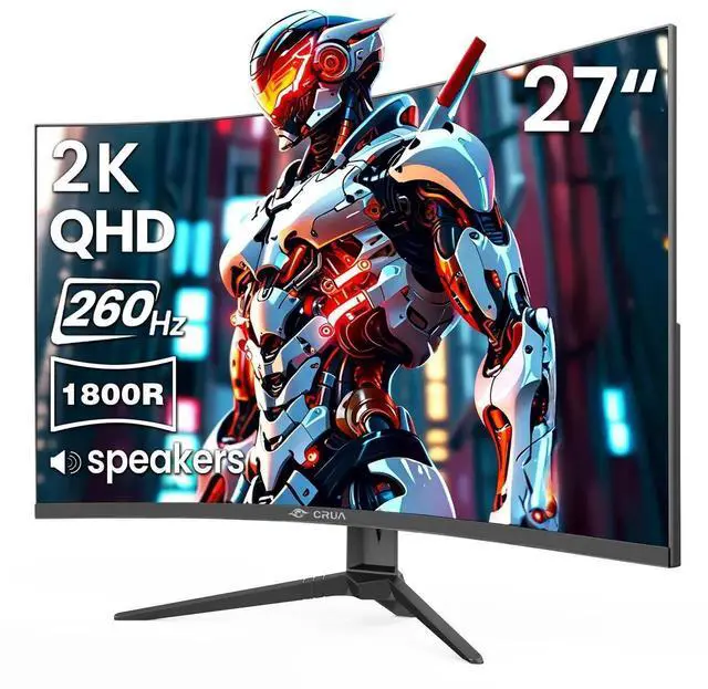Main image of CRUA 27'' Curved Gaming Monitor 260Hz/240Hz, QHD 1440P 1800R VA Panel Computer Monitor with Built-in Speakers, Support AMD FreeSync, 120% sRGB, Blue Light Filter, HDMI2.0 & DP1.4, Wall Mountable-Black