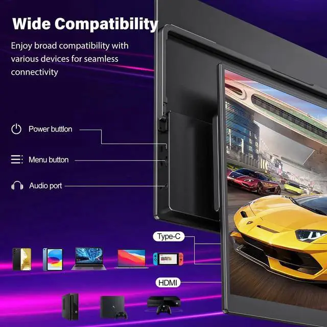 Alt view image 4 of 5 - InnoView 16" 2K 240Hz Portable Monitor,133% sRGB Portable Gaming Monitor Laptop Monitors Built-in 180° Adjustable Stand Type-C HDMI IPS Eye Care External Second Screen for PS4 PS5 Switch Xbox PC