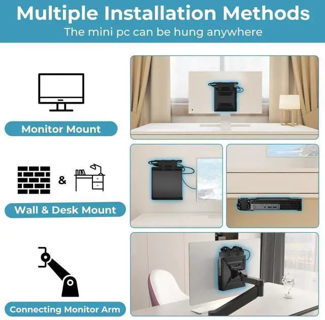 Alt view image 2 of 5 - 2-Pack Mini PC Mount for HP Wall VESA Under Desk Mount or Mount to a Monitor Arm for HP EliteDesk 800 G4 G3 G5 G9 EliteDesk 705 805, HP Pro Mini 400 260, HP ProDesk 400 405 600 Mini PC with Pen Holder