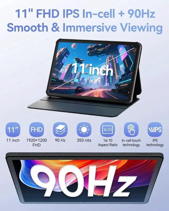Alt view image 2 of 5 - BNCF 11 inch Android 15 Tablet, Helio G100 Octa-Core 16GB+128GB (1TB TF) Bpad 11 FHD 1920×1200 IPS 90Hz Widevine L1, 7000mAh PD 18W 5MP+8MP Camera, 4G LTE+2.4G/5G WiFi+BT5.0+GPS with Protective Case