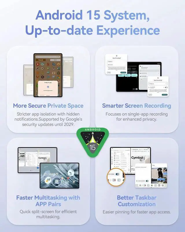 Alt view image 3 of 5 - BNCF 11 inch Android 15 Tablet, Helio G100 Octa-Core 16GB+128GB (1TB TF) Bpad 11 FHD 1920×1200 IPS 90Hz Widevine L1, 7000mAh PD 18W 5MP+8MP Camera, 4G LTE+2.4G/5G WiFi+BT5.0+GPS with Protective Case