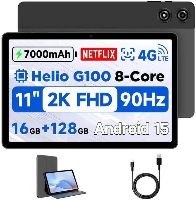Main image of BNCF 11 inch Android 15 Tablet, Helio G100 Octa-Core 16GB+128GB (1TB TF) Bpad 11 FHD 1920×1200 IPS 90Hz Widevine L1, 7000mAh PD 18W 5MP+8MP Camera, 4G LTE+2.4G/5G WiFi+BT5.0+GPS with Protective Case