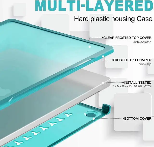 Alt view image 4 of 5 - Batianda Ultimate Protection Case for New MacBook Pro 16 inch 2024 M4 Chip 2023 2021 Release M3 M2 M1 Pro/Max Model A2991/A3403 Matte Carbon Fiber Edges Shockproof with Keyboard Cover Protector,Blue