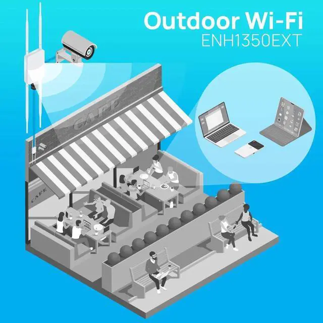 Alt view image 2 of 5 - EnGenius ENH1350EXT Wi-Fi 5 AC1300 Outdoor Access Point - IP67 Weatherproof, Dual-Band Long Range Extender, MU-MIMO, PoE Injector & Mounting Kit Included