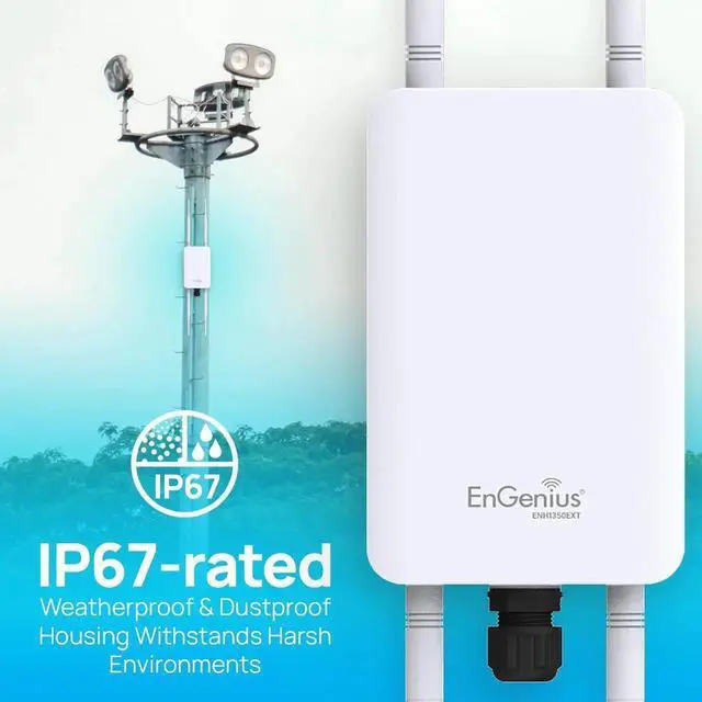 Alt view image 4 of 5 - EnGenius ENH1350EXT Wi-Fi 5 AC1300 Outdoor Access Point - IP67 Weatherproof, Dual-Band Long Range Extender, MU-MIMO, PoE Injector & Mounting Kit Included