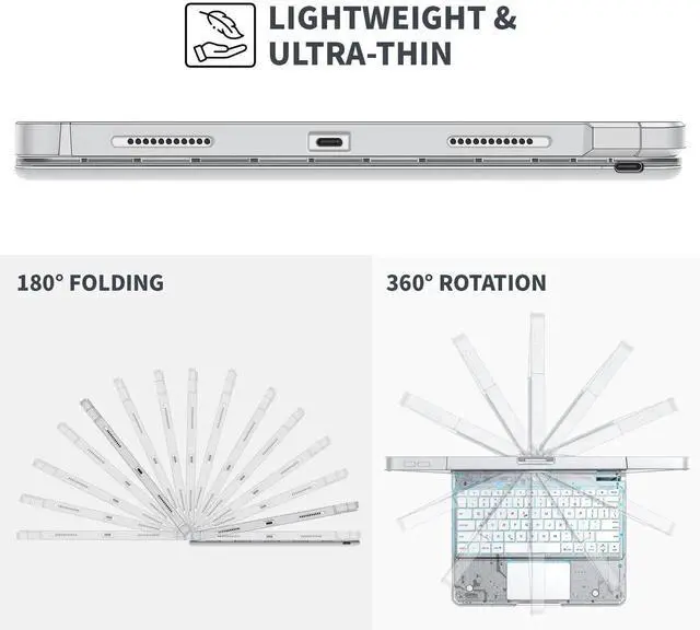 Alt view image 3 of 5 - molosicars Case with Keyboard for iPad Pro 11-inch 2018-2022 (1st/2nd/3rd/4th Gen), case with Pencil Holder, 7-Color Backlit Wireless Keyboard, 360° Rotating Multi-Touch Trackpad Transparent White