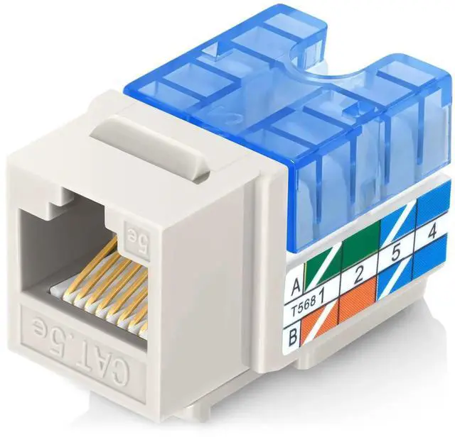 Main image of Everest 90° Angled RJ45 Cat5e Keystone Jacks 50-Pack in Light Almond - Slim Profile Female RJ45 Connectors - Cat 5e Keystone Jack - Compatible with 90° Angled Speed Termination Tool - easyJACK
