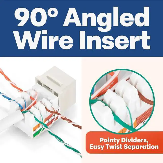 Alt view image 4 of 5 - Everest 90° Angled RJ45 Cat5e Keystone Jacks 50-Pack in Light Almond - Slim Profile Female RJ45 Connectors - Cat 5e Keystone Jack - Compatible with 90° Angled Speed Termination Tool - easyJACK