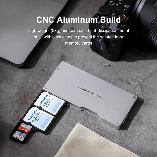 Alt view image 2 of 5 - CHI Ranger Air High Speed SD Card Reader & Storage Case Holder for SD/TF/Micro SD Cards - Aluminum Dual Reader with USB-C 3.2, Type-C UHS-II for Smartphone, Computer, Pad, Drone and Actions Cameras