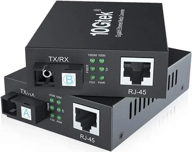 Main image of 10Gtek a Pair of Gigabit SingleMode Bidi to Ethernet Media Converter, Fiber to Ethernet Converter, SMF Single SC Fiber to Copper RJ45 for 10/100/1000Base-Tx to 1000Base-LX, UL Certified, 20km