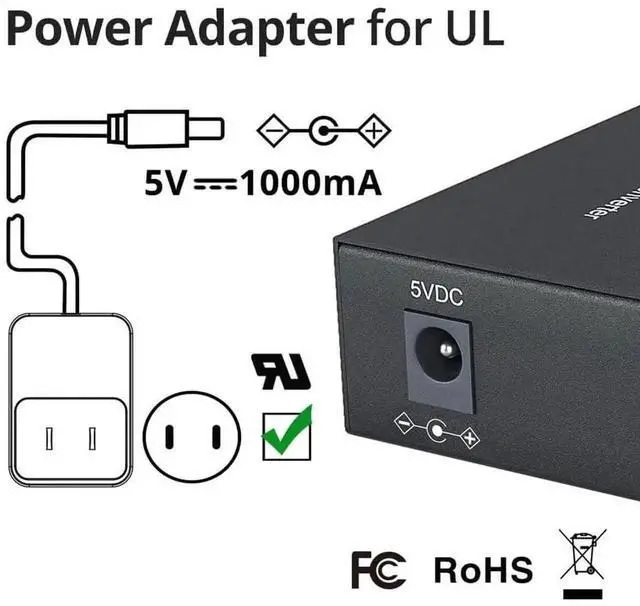 Alt view image 3 of 5 - 10Gtek a Pair of Gigabit SingleMode Bidi to Ethernet Media Converter, Fiber to Ethernet Converter, SMF Single SC Fiber to Copper RJ45 for 10/100/1000Base-Tx to 1000Base-LX, UL Certified, 20km