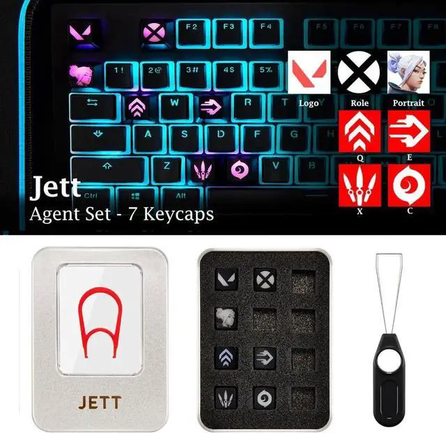 Alt view image 4 of 5 - Valorant Custom Keycaps (Agent Deadlock) - Laser Engraved with Each Valorant Agent's Portrait, Skills, and Position. Fit with Any Mechanical Keyboard. Valorant Gift for Gamers, Adults, and Teens.