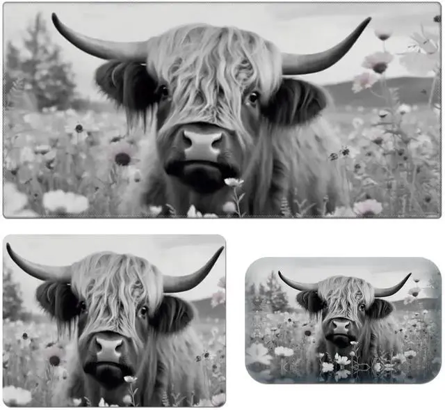 Main image of Desk Pad, Large Game Mouse Pad + Small Mouse Pad+Wrist Rest,Ergonomic Mouse Pad,Table Mat with Stitched Edge,Anti-Slip,Memory Foam Desk Mat for Home Office Gaming(23.6×11.8in),Highland Cow Ox Cattle