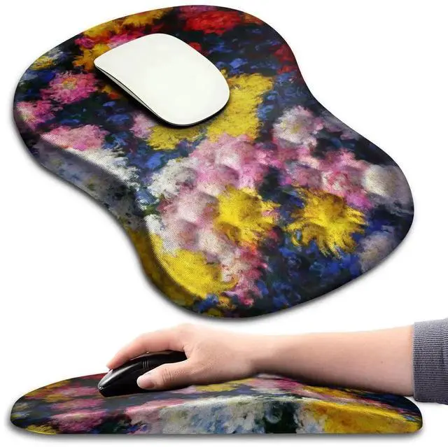 Main image of Hokafenle Ergonomic Mouse Pad Wrist Support with Massage Design, Wrist Rest Pain Relief Mousepad with Memory Foam&Non-Slip PU Base, Mouse Pads for Wireless Mouse & Desk(12x8 inch,Monet Chrysanthemum)