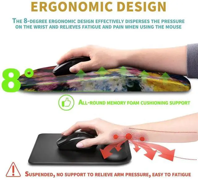Alt view image 4 of 5 - Hokafenle Ergonomic Mouse Pad Wrist Support with Massage Design, Wrist Rest Pain Relief Mousepad with Memory Foam&Non-Slip PU Base, Mouse Pads for Wireless Mouse & Desk(12x8 inch,Monet Chrysanthemum)