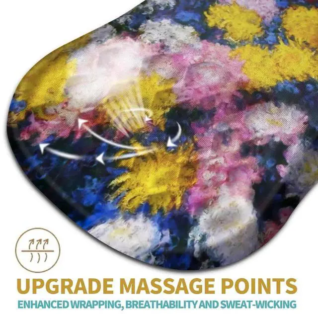 Alt view image 2 of 5 - Hokafenle Ergonomic Mouse Pad Wrist Support with Massage Design, Wrist Rest Pain Relief Mousepad with Memory Foam&Non-Slip PU Base, Mouse Pads for Wireless Mouse & Desk(12x8 inch,Monet Chrysanthemum)