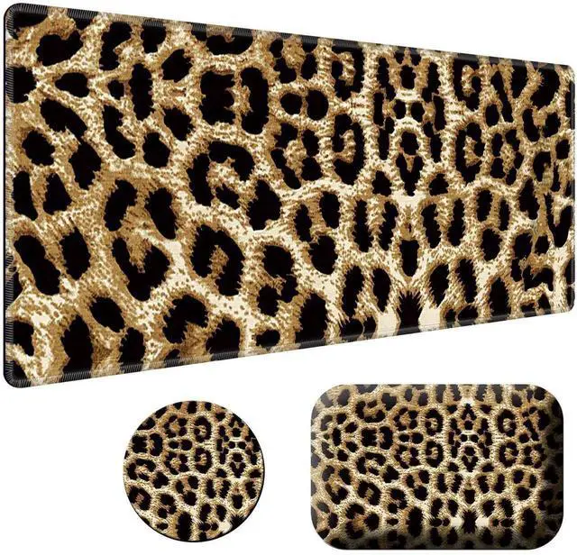 Main image of BPQOJB Laptop Mouse Pad 27.5 x 11.8 inch & Small Wrist Rests with Coasters and Leopard Print Printed Design Ergonomic Mouse Pad with Wrist Rest Memory Foam for Easy Typing Pain Relief