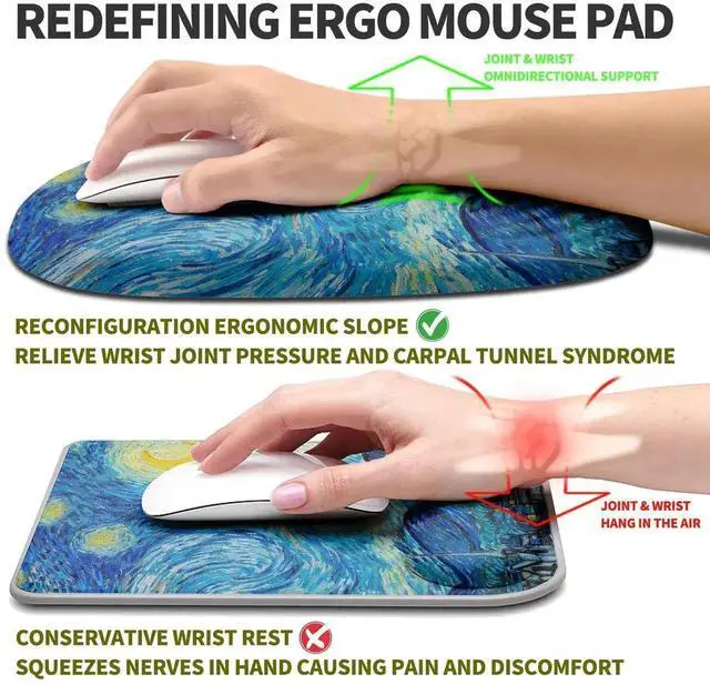 Alt view image 3 of 5 - Hokafenle Ergonomic Mouse Pad Wrist Support, Terraced Slope Carpal Tunnel Wrist Pad for Mouse with Unibody Memory Foam, Wrist Rest Pain Relief Mousepad (Starry Night, 11.8x7.9 in)