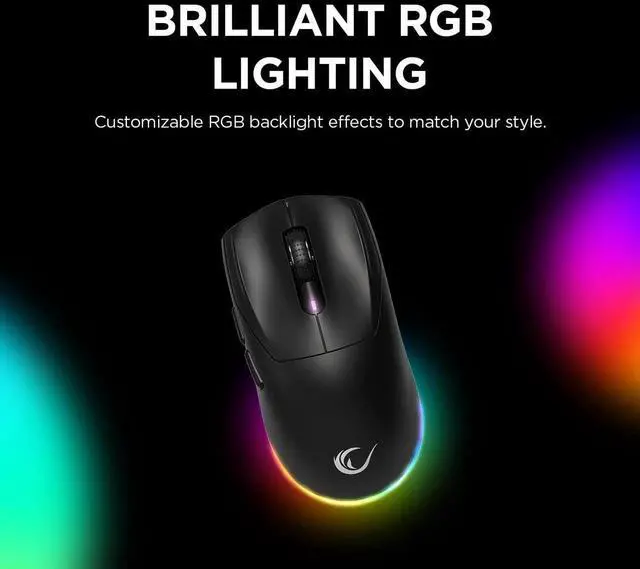 Alt view image 3 of 5 - Rampage Prote M5 Wireless & Wired Gaming Mouse 24000 DPI, RGB Backlight, 6 Programmable Buttons, BT/2.4GHz/Wired, Ergonomic Design, 400mAh Battery, Macro Support (Black)