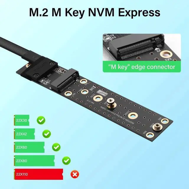 Alt view image 5 of 5 - SinLoon M.2 NGFF Key A+E to M.2 M Key Extender Cable M2 Male to Female NVME SSD Riser Cable