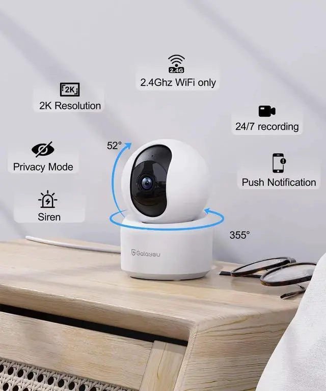 Alt view image 3 of 5 - GALAYOU 2K Indoor Security Camera-2.4Ghz WiFi Camera for Pet/Dog/Nanny/Baby Monitoring, Compatible with Alexa/Google Home