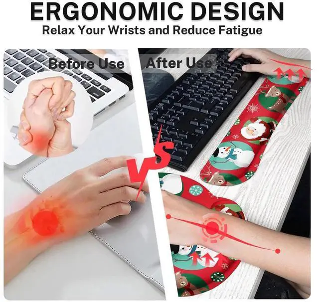 Alt view image 2 of 5 - Britimes Merry Christmas Reindeer Keyboard Mouse Pad Set Snowman Xmas 4in1 Large Mousepad+Keyboard Wrist Rest+Mouse Wrist Rest+Coaster Ergonomic Design for Home Office Computer 35.4 * 15.7 inches